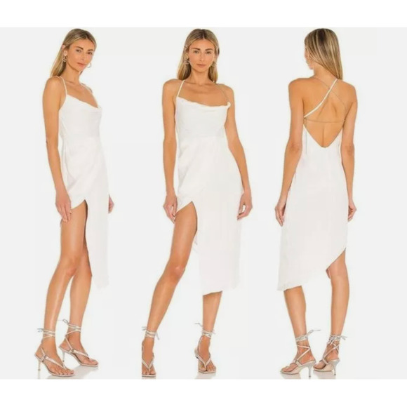 Michael Costello x Revolve Ivory Chain Drape Midi Dress M NWT Bridal - Picture 2 of 9